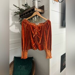 NWOT Amber ? Womens Top sz S Long Sleeve Velour Velvet Orange